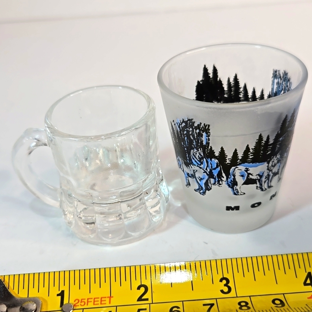 Set of 2 Vintage Shot Glasses Montana Wolf Design & Federal Mini Beer Mug - Picture 13 of 15